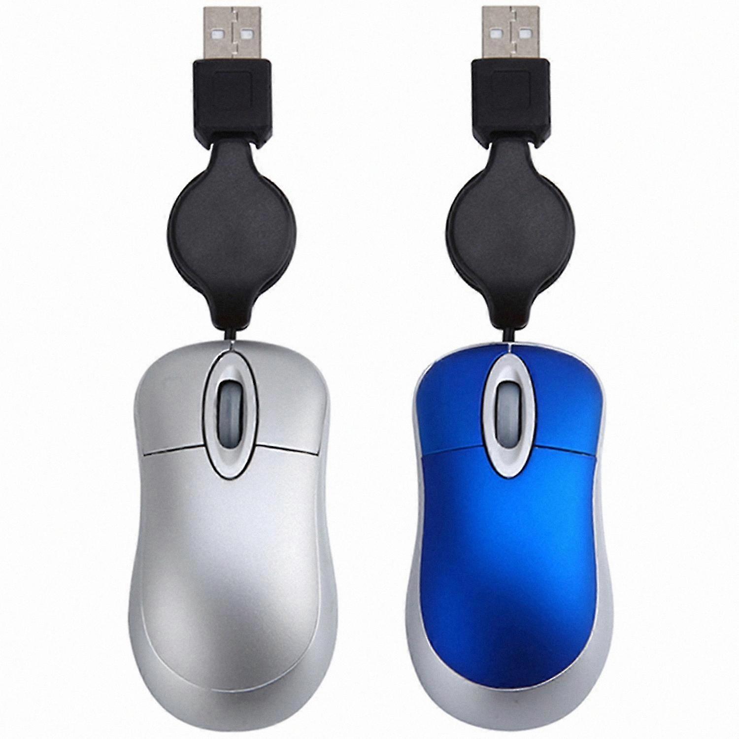 2 Pcs Mini USB Wired Mouse with Retractable Cable, 1600 DPI Optical Travel Mice