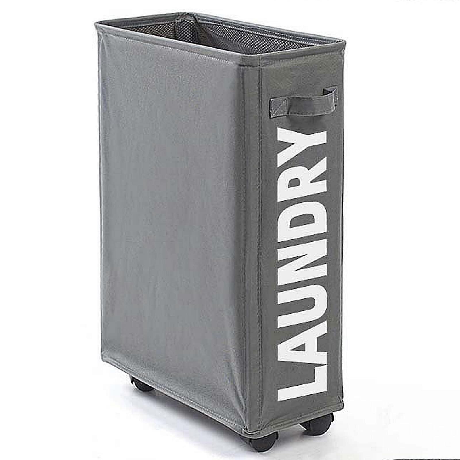 Laundry Basket with Wheels, Foldable Hamper for Small Spaces Corner Bedroom Bathroom with Handle, Dark Gray