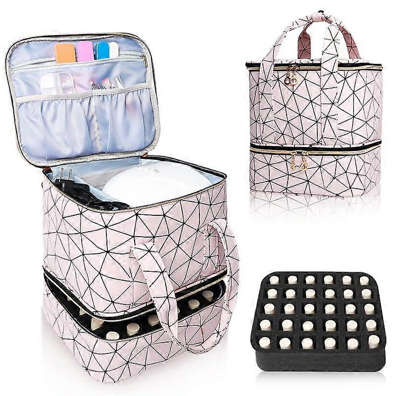Nail Polish Storage Case with Handle, Large Capacity DoubleLayer Organizer Travel Bag