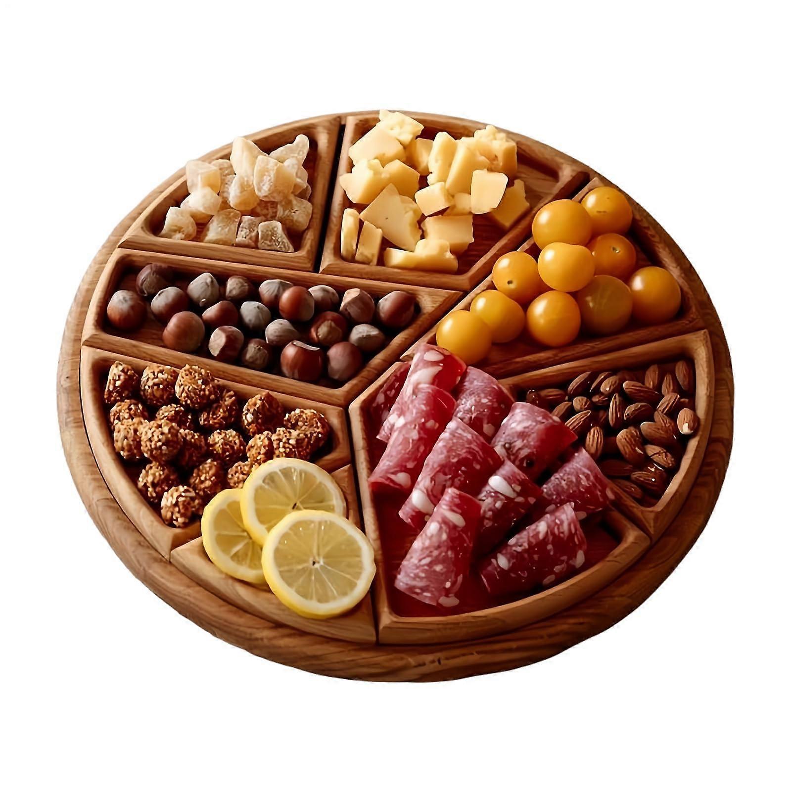 Wooden Divided Serving Tray for Snacks and Fruit, Foldable Charcuterie Board with Removable Sections