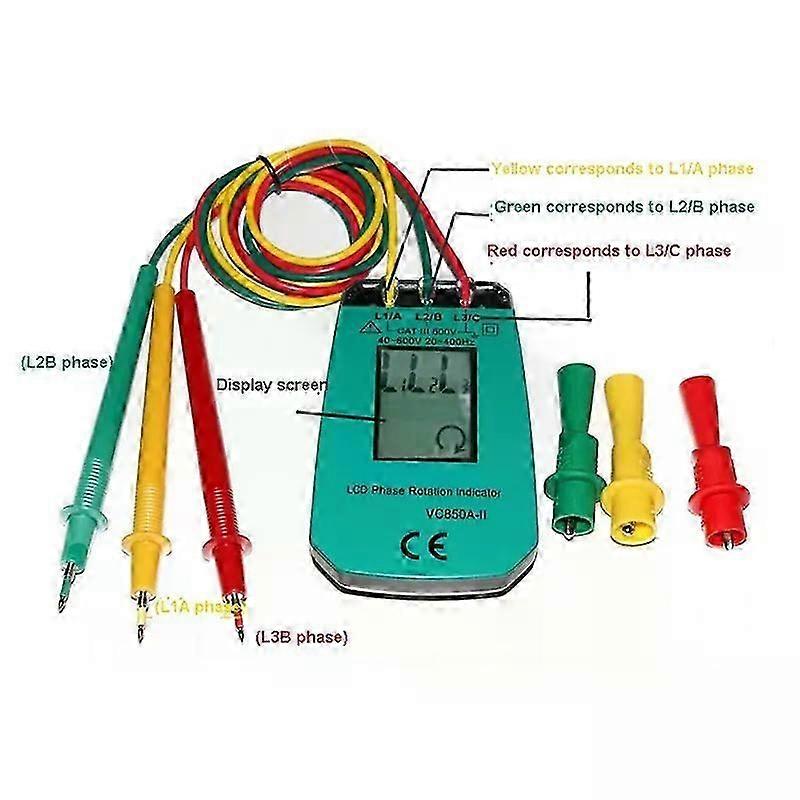 Three-phase tester, digital phase indicator detector, LED phase sequence meter, voltage tester, 40V-600V AC, durable, easy to install - A74P