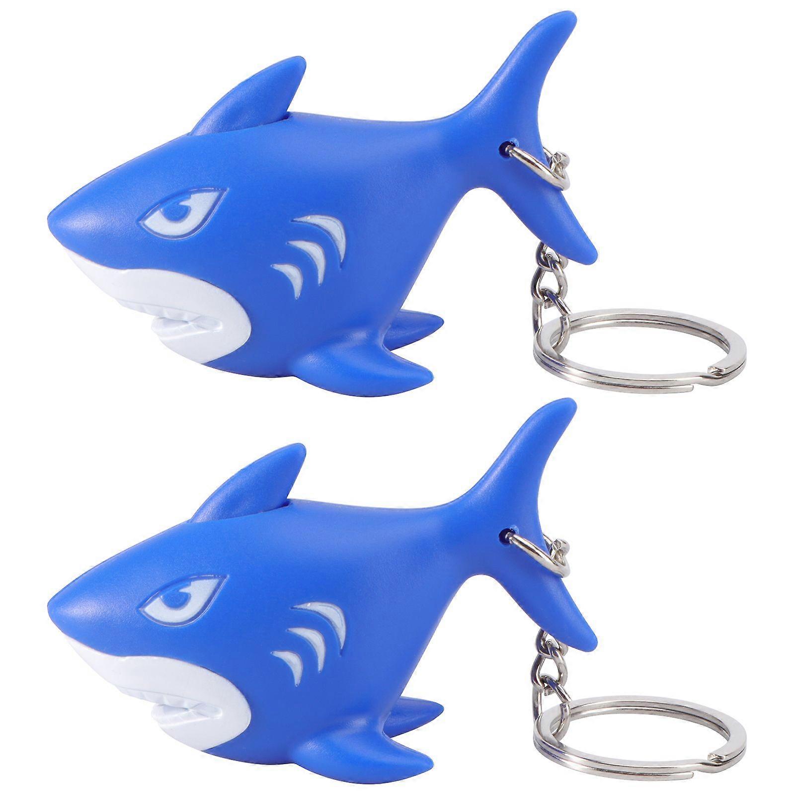 2PCS Plastic Shark Keychains Flash Key Pendant Sounding Key Decorations Creative Keyring Gifts