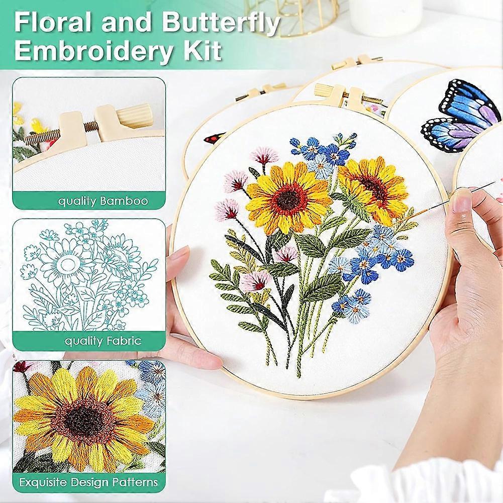 Embroidery Kit for Beginners: Complete Set with Patterns, Hoops, Scissors, and More