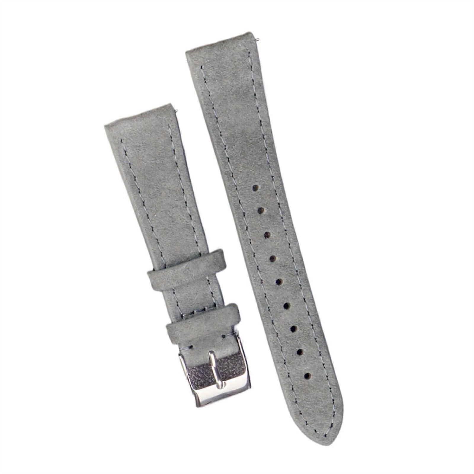 Gray  Leather Watch Strap 18mm Quick Release with Secure Silver Buckle Replacement
