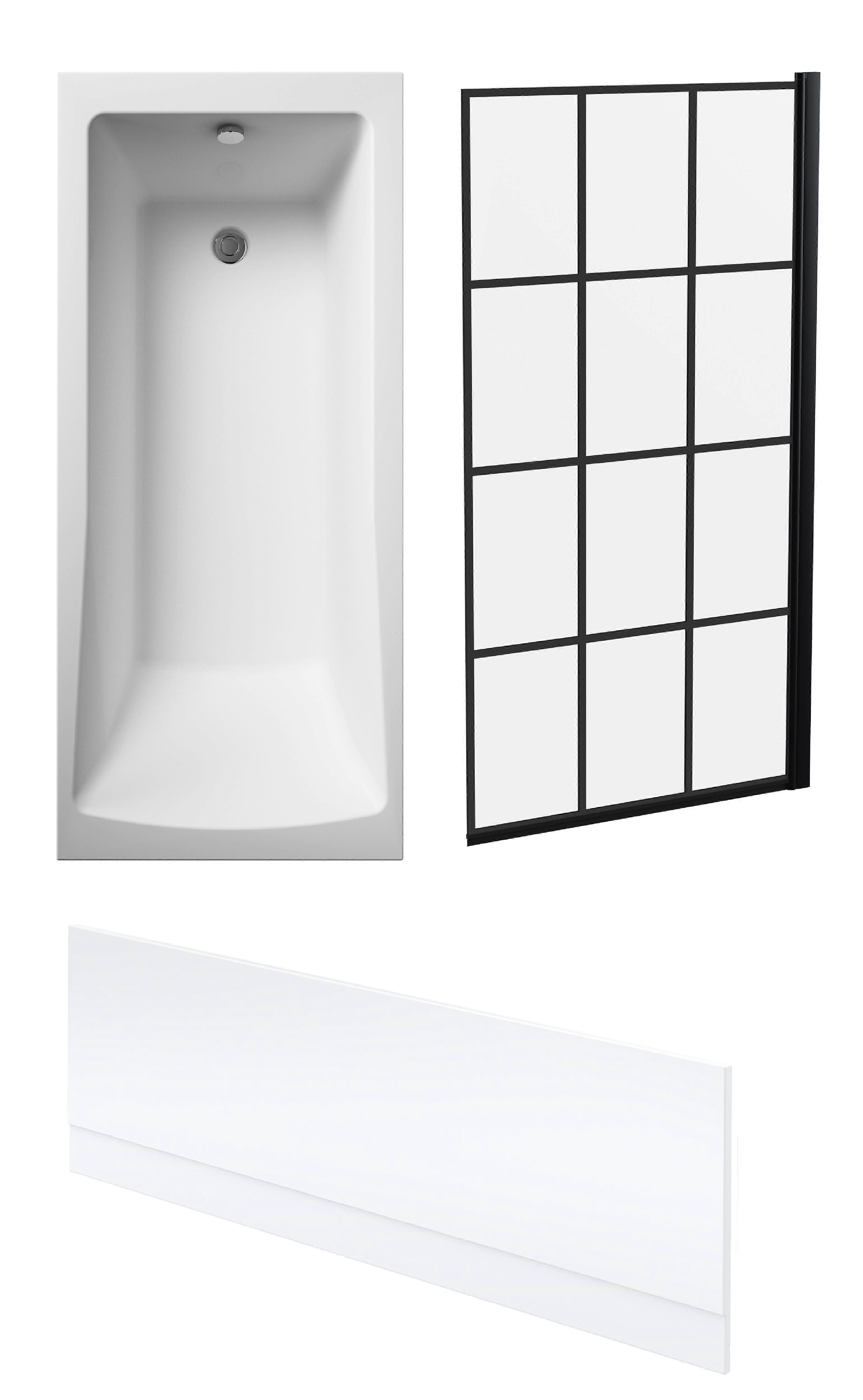 Square Single Ended Bath 1700x700 - Front Panel & Framed Black Screen