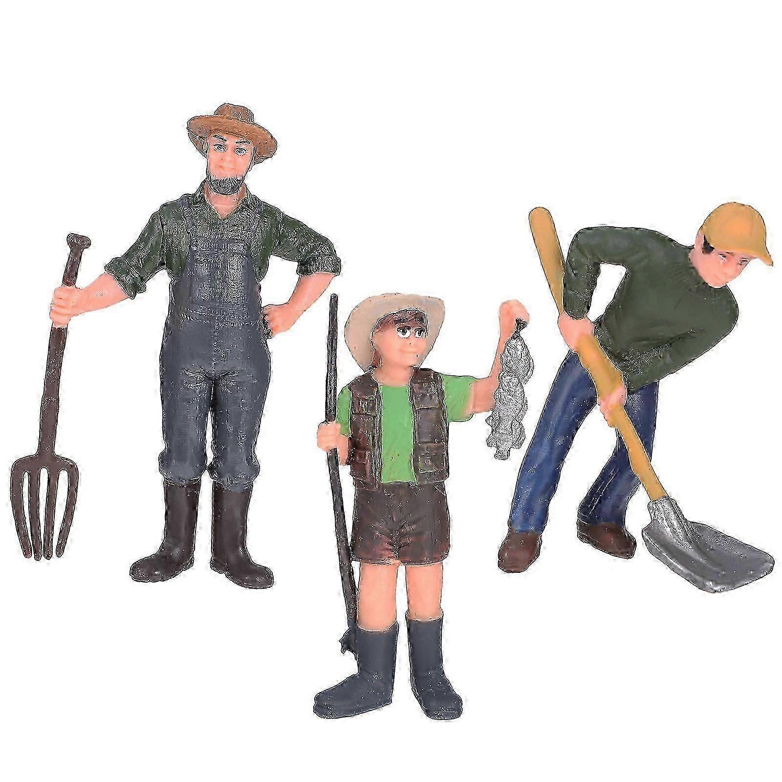Farm Worker Figures Toy PVC Model for Decoration 3Pcs Colorful Set