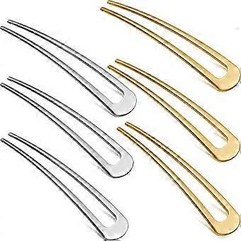 6 stycken enkla metall u-formade hårnålar hårpinne gaffelpinnar fransk hårnål 2 stift updo chignon stift för kvinnor flickor bullar håraccessoarer (guld, 