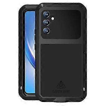 LOVE MEI Compatible Galaxy A34 5G Rugged Case with Silicone & Metal Build & Built-in Tempered Glass Screen Protector
