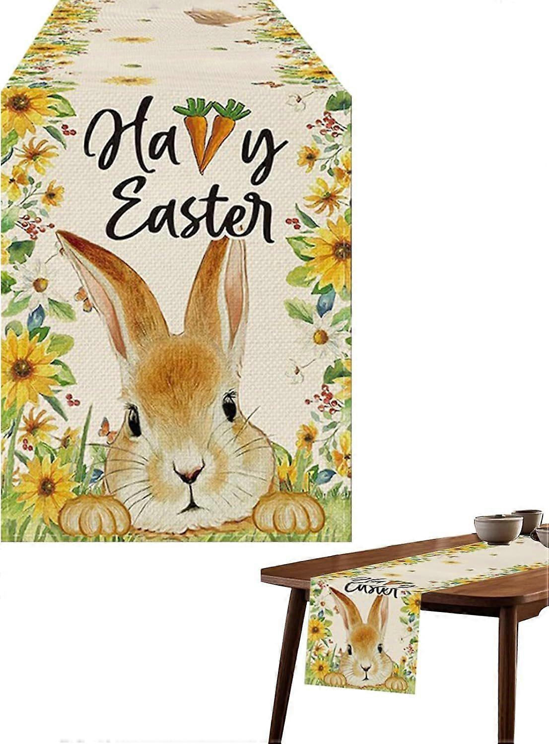 Easter Table Runner - High-Quality Linen Easter Table Decoration, Durable and Washable Easter Tablecloth, 33*183cm, Suitable for Kitchen, Dining Room