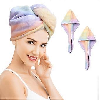 2 Pack Microfiber Hair Towel Wrap Rainbow Quick Dry