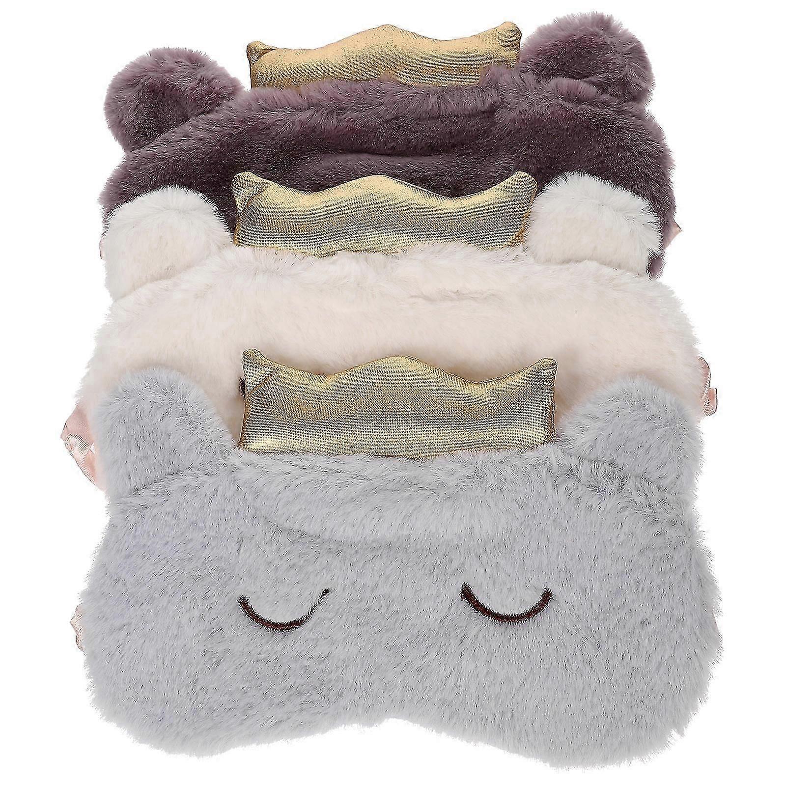 Plush Cartoon Eye Mask Set, 3Pcs, Light Blocking for Sleeping & Naps