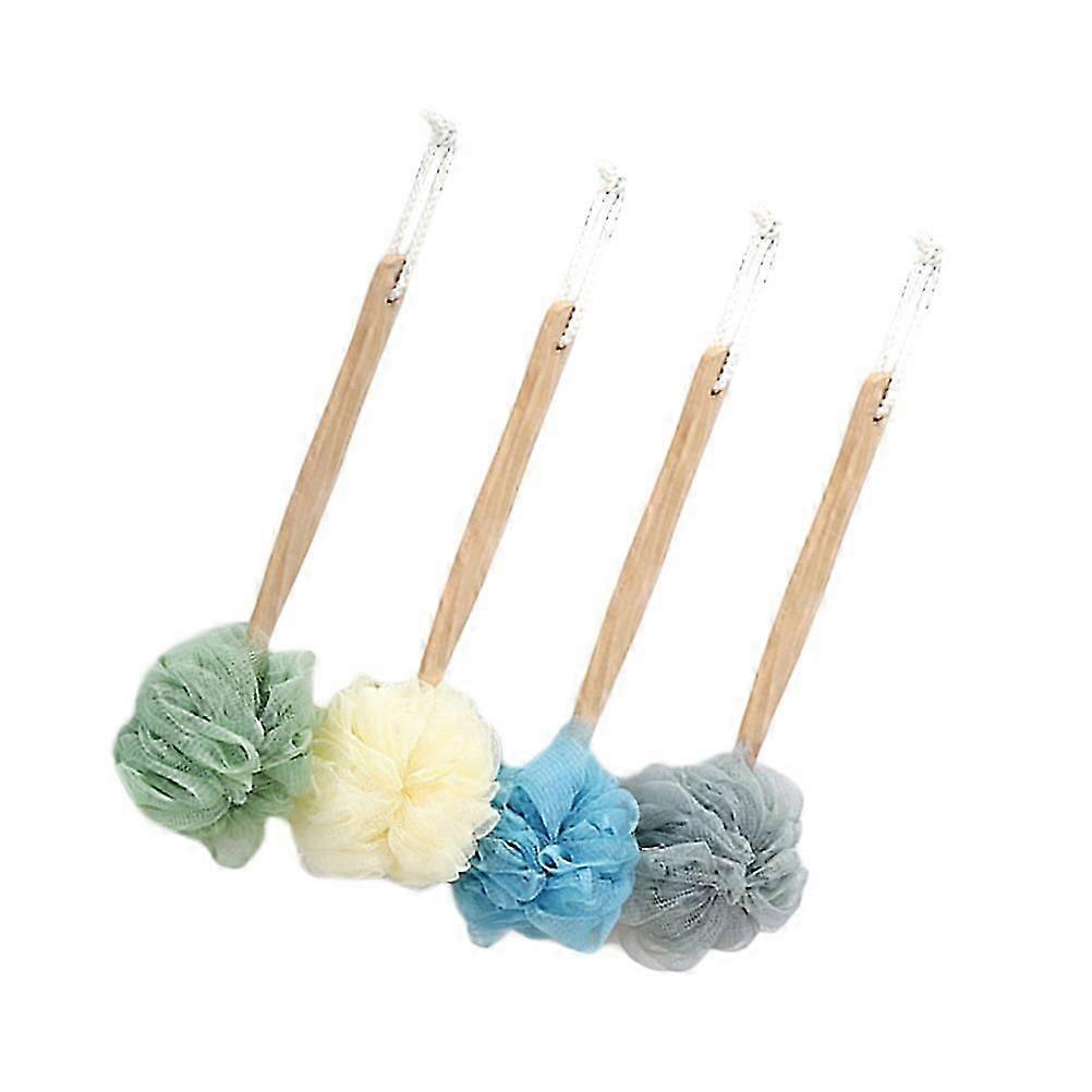 Wood Handle Bath Brushes | Long Handle Bath Balls Set for Back Scrubbing, 4Pcs