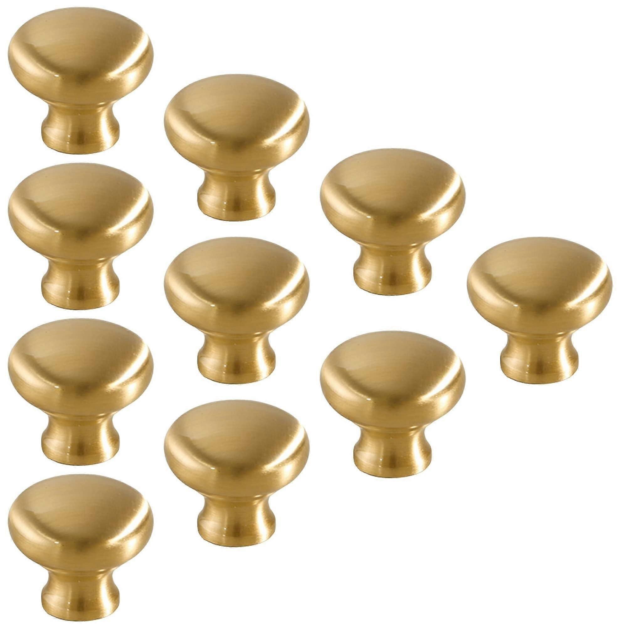 10 Pcs Brushed Brass Cabinet Knobs, Solid Gold Drawer Pulls for Kitchen, Dresser and Wardrobe