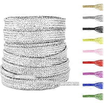 Flat Metallic Glitter Shoe Laces for Sneaker,5/16"(8mm) Sparkly Colorful Bling Sparkle Shoelaces Replacement Strings