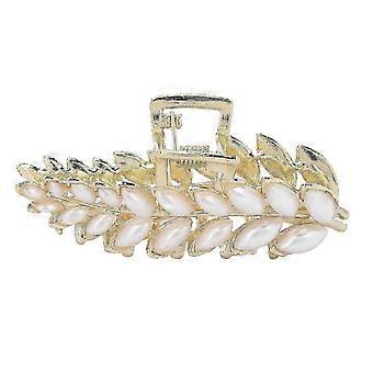 Leaf Shape Alloy Faux Pearl Hair Claw Clips Strong Hold Nonslip Hair Barrette