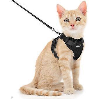 XS Black Adjustable Reflective Breathable Cat Harness with Leash Anti-Escape Kitten Vest Easy to Wear