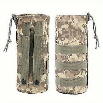 Tactical Water Bottle Pouch, Drawstring Molle Hydration Carrier with Mesh Pocket for Travel, Hiking