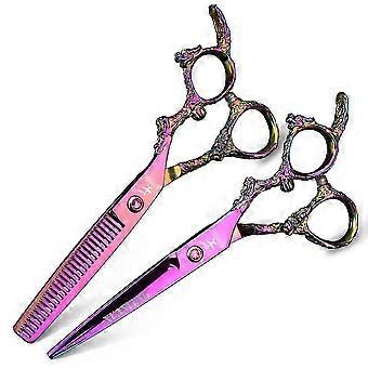 Hairdressing Scissors Set 6 Inch 440C Stainless Steel 62HRC Purple 2 Piece Cutting and Thinning