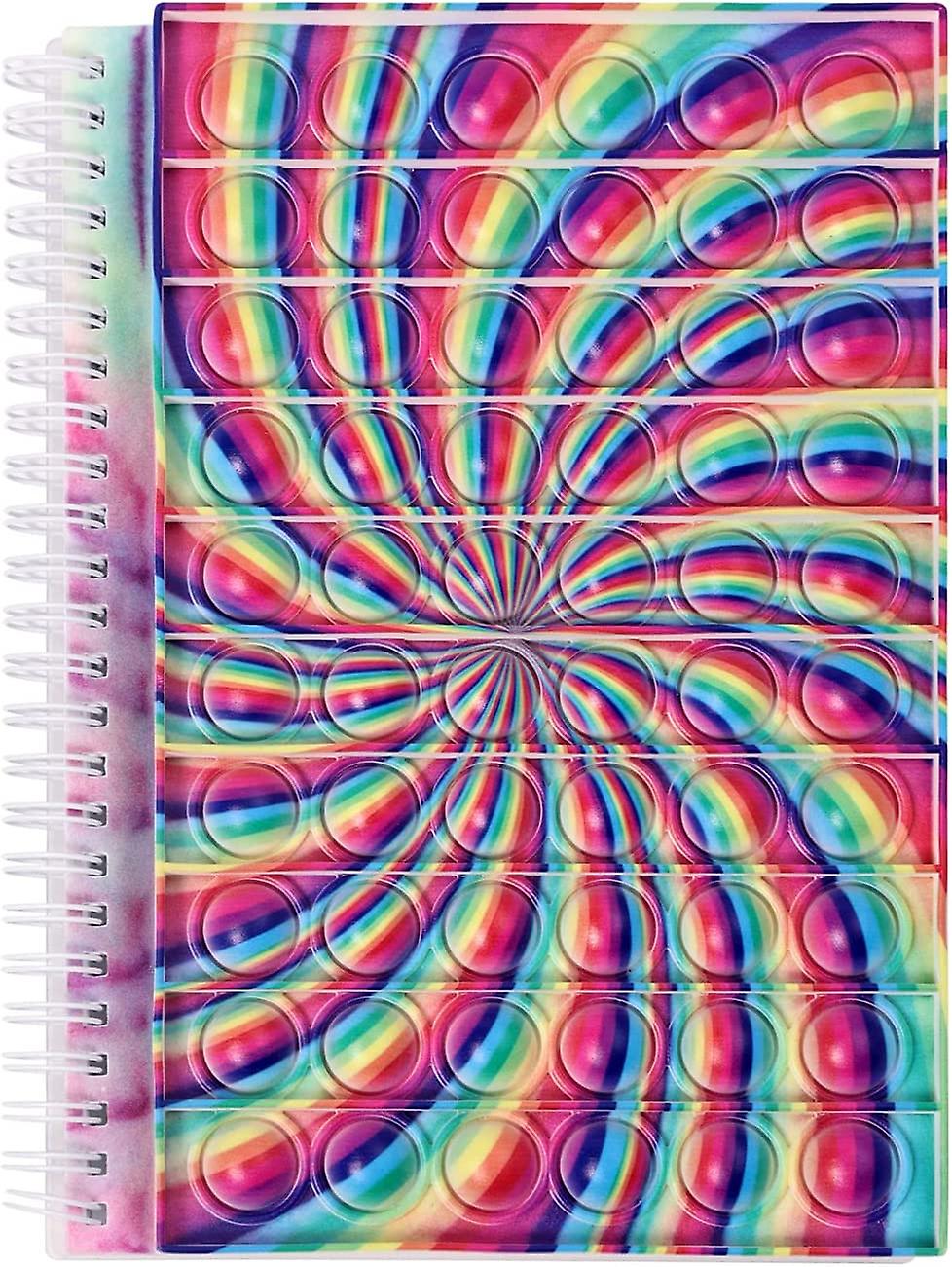 Bubble Fidget Pop-in-It Spiral Notebook School College Ruled Paper Silicone Fidget Rainbow Notebook Portable for School Home College(Pop Fidget Notebo