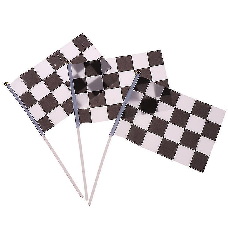 10pcs Noir et Blanc Carré Main Drapeau Racer Agitant Drapeau Racing Drapeaux Voiture Drapeau