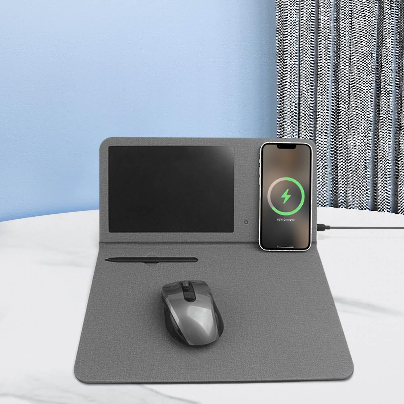 Wireless Charging Mouse Pad Multifunctional Leather Mouse Pad With Electronic Lcd Writing Tablet Cell Phone Stand 15w Qi Wireless Charger