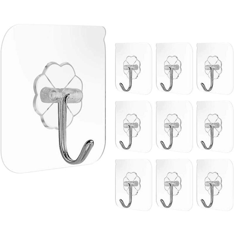 10pcs Self Adhesive Towel Hooks, Transparent Adhesive Hooks No Drilling, Bathroom Hooks for Kitchen Bathroom by