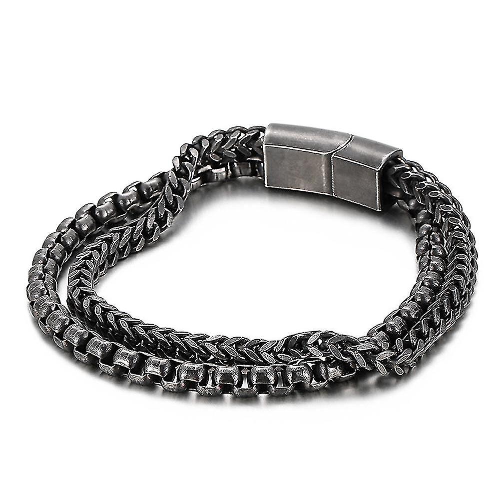 Double-layer Titanium Steel Bracelet With Square Pearl