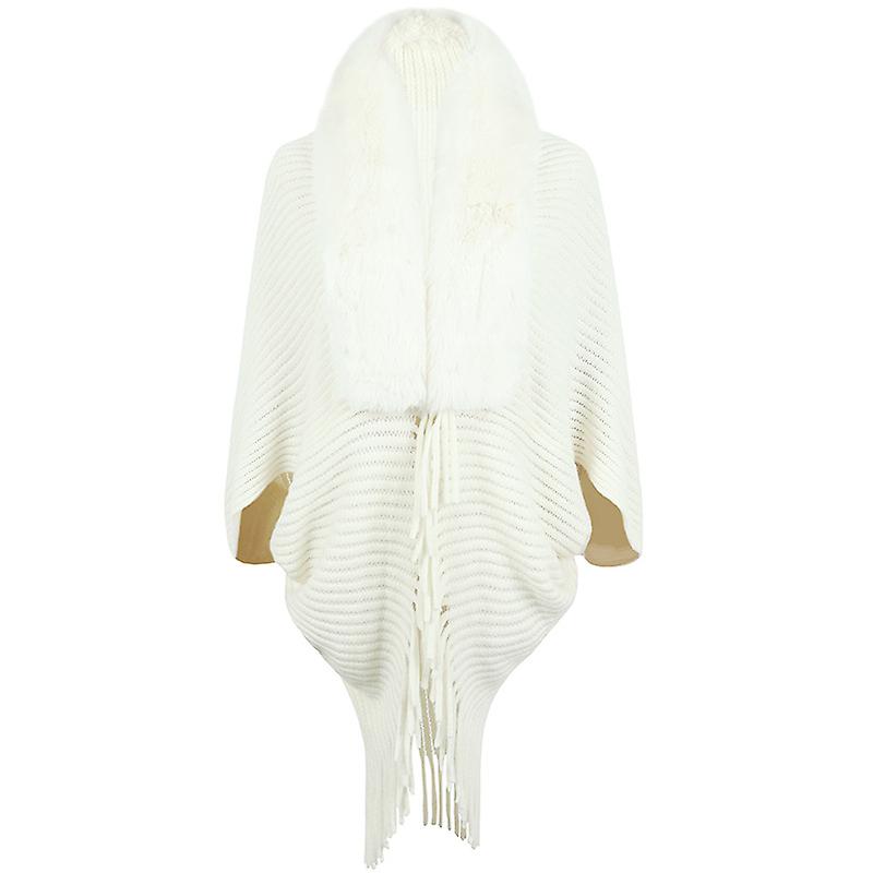Fur Collar Fringed Shawl