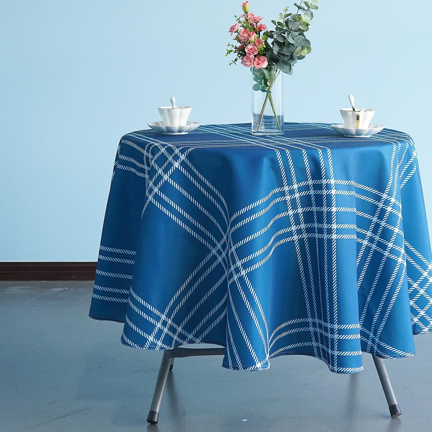 Round Check Printed Tablecloth For  Decor