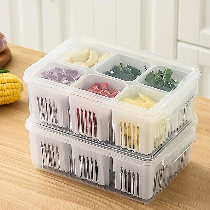 6 Grids Food Fruit Storage Box Compartment Refrigerator Freezer Organizers