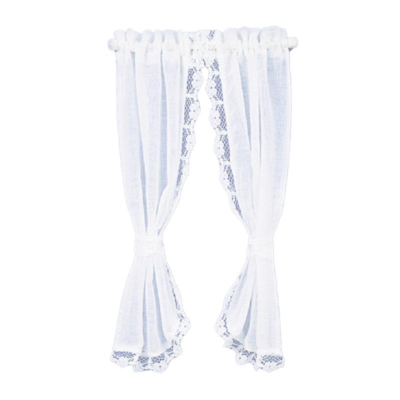 Dolls House White Sheer Curtains On Rail Miniature 1:12 Scale Window Accessory