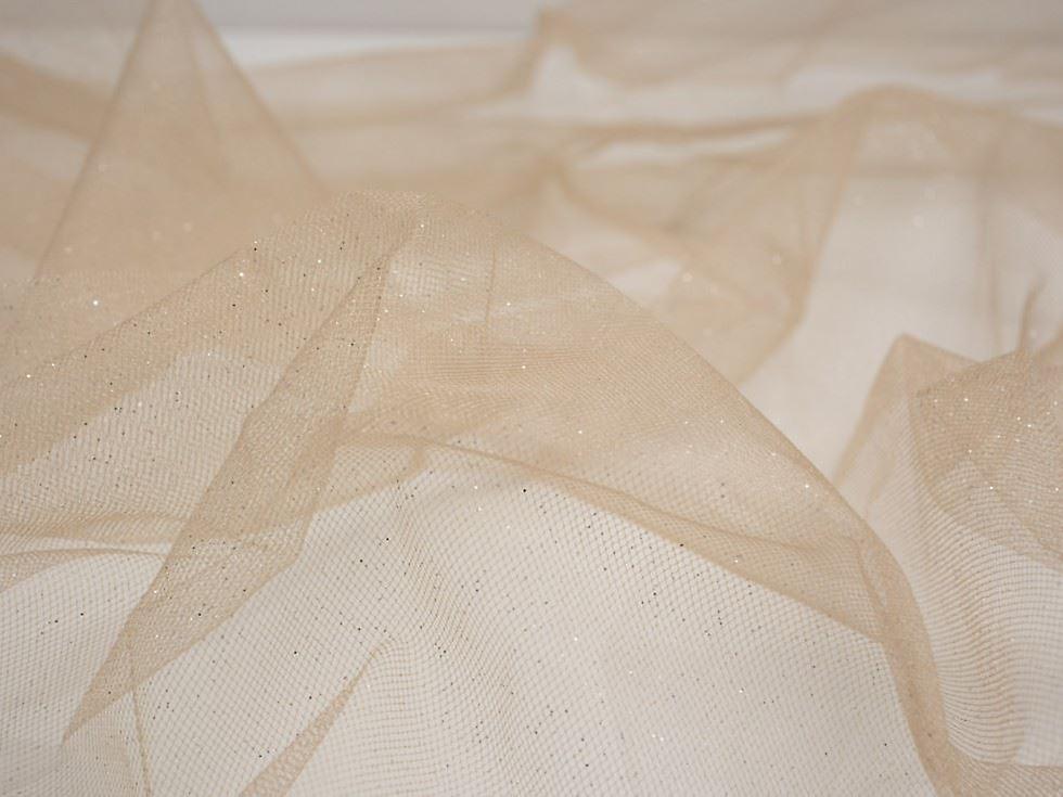 1.5m Minerva Core Range Stardust Glitter Tulle Fabric Gold - per metre