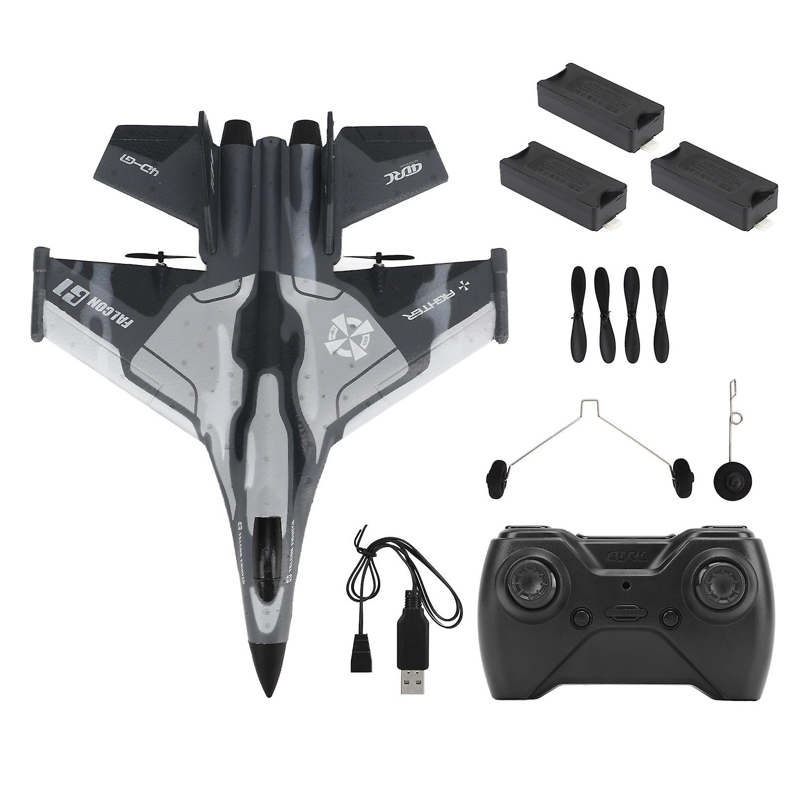 RC Glider Airplane Lightweight Flexible Remote Control Airplane with LED Light for Kids Camouflage Gray 3 Batteries