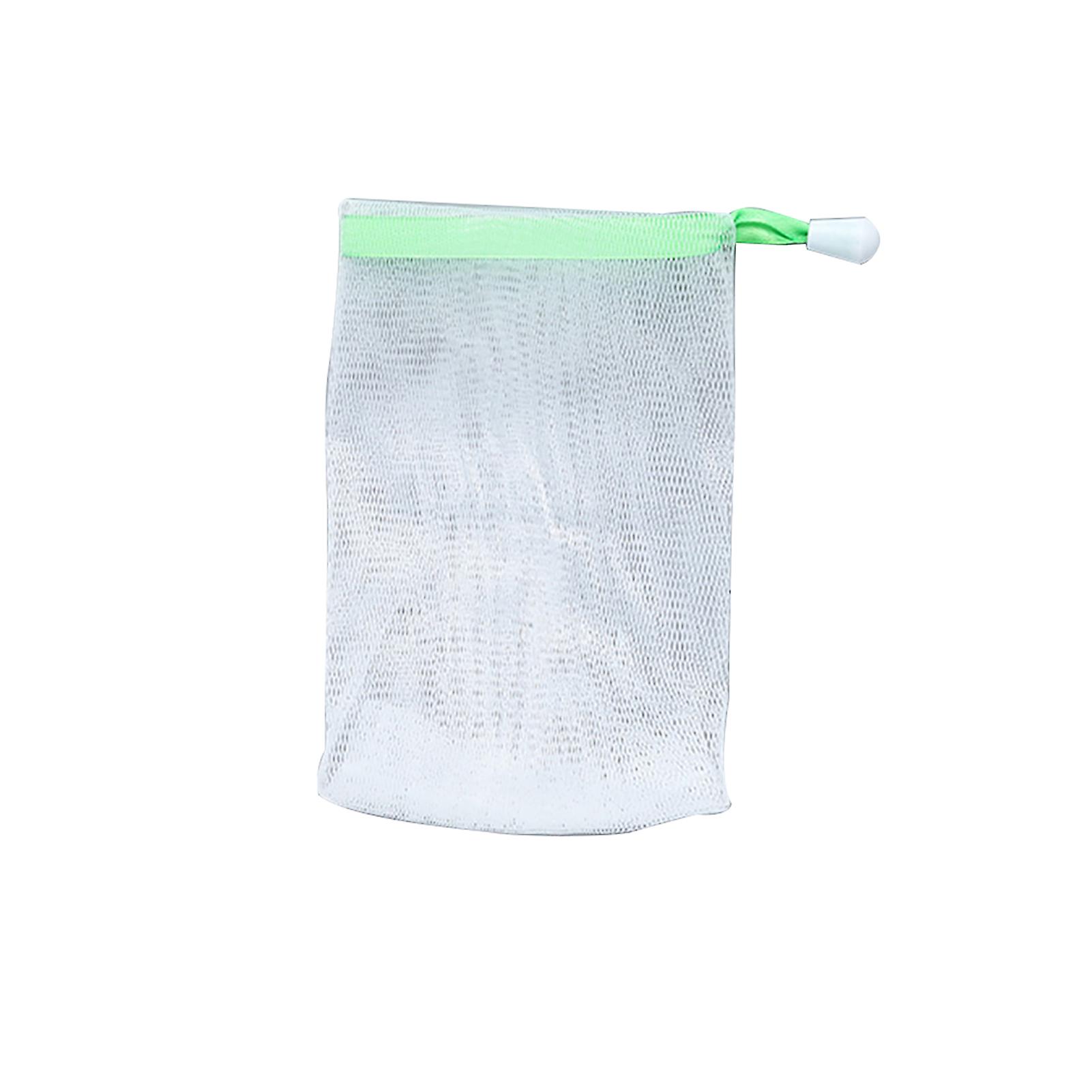 Exfoliating Mesh Drawstring Bubble Foaming Net for Soap, Facial and Body Cleansing Tool, Gentle Skin Cleanser Bag Green