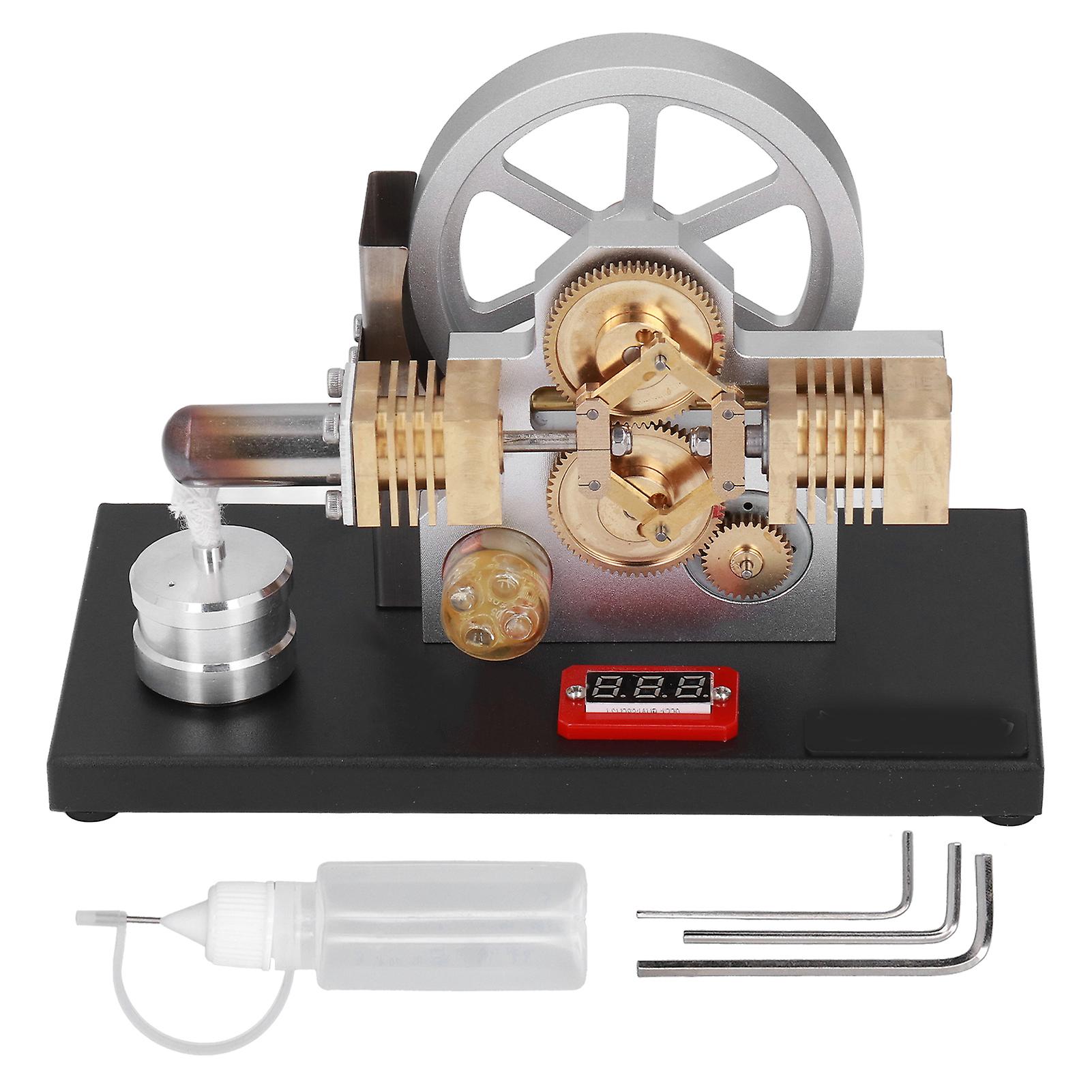 Educational Stirling Engine Toy with LED Light, Voltmeter, and Rhombic Gear Drive