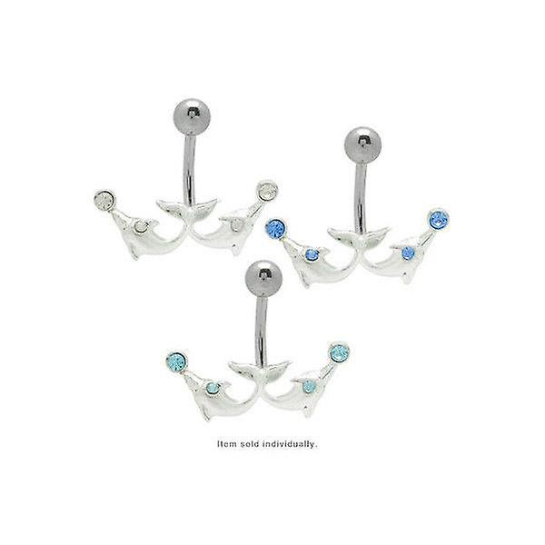Belly button ring double jeweled dolphin
