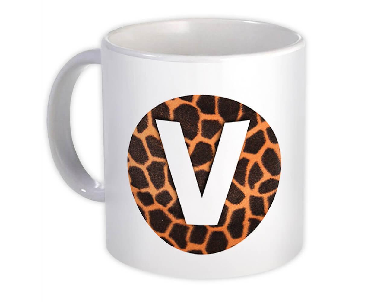 Gift Mug: Monogram Letter V Giraffe