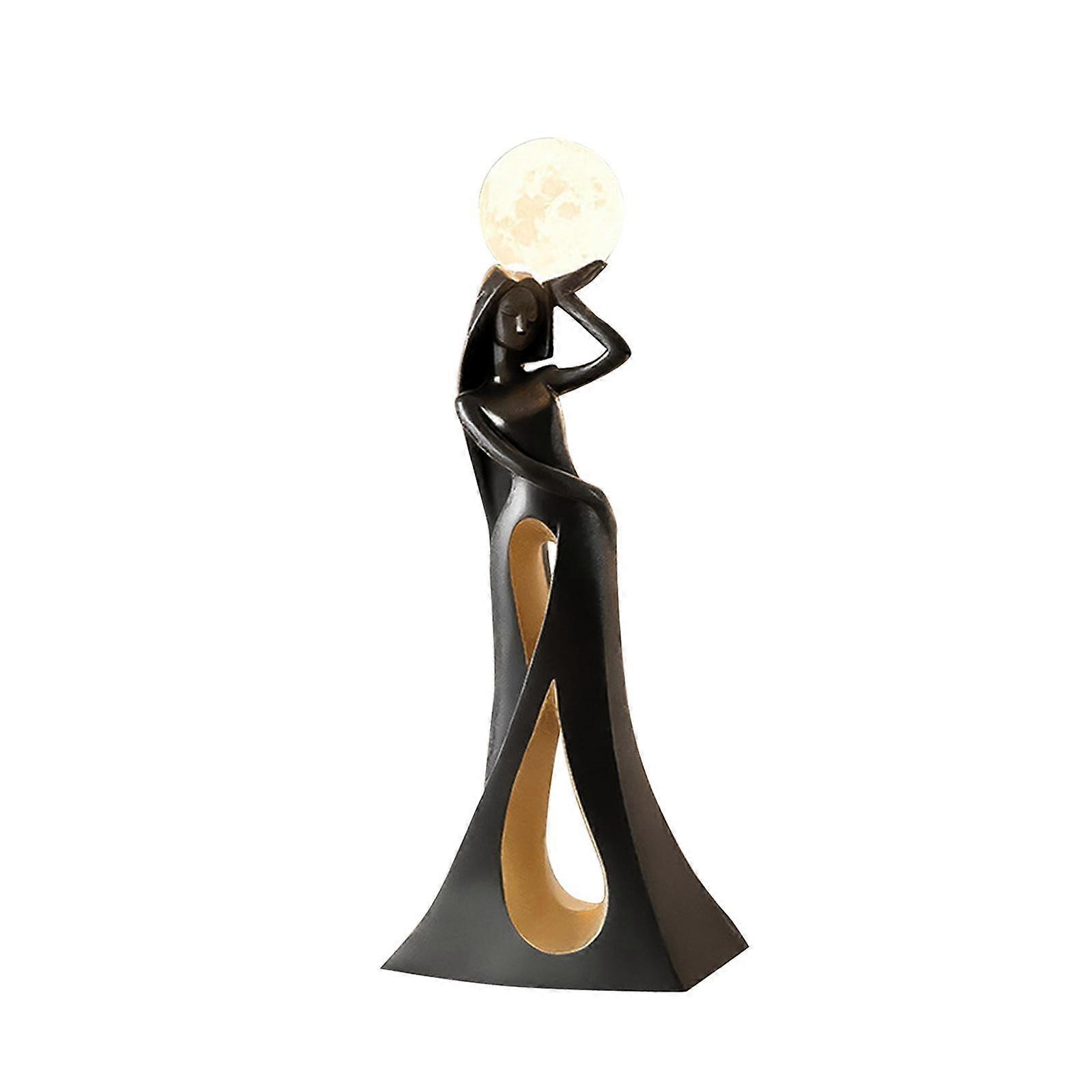 Abstract Figurine with LED Crafts Abstract Art Ornament for Desk Shelf Decor black