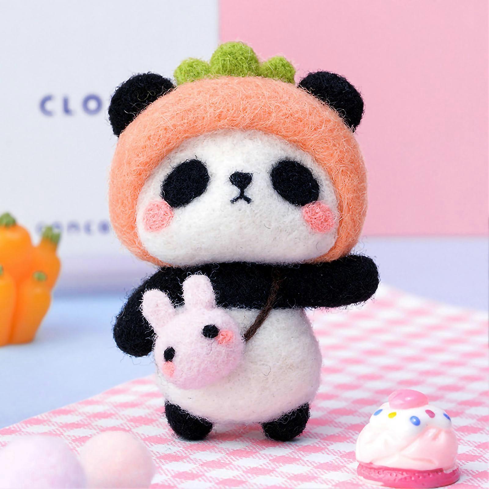 Kit de feltro de agulha DIY Handmade Wool Pedant Materials Cartoon Panda Shape for Beginners Small Peach Basic Style
