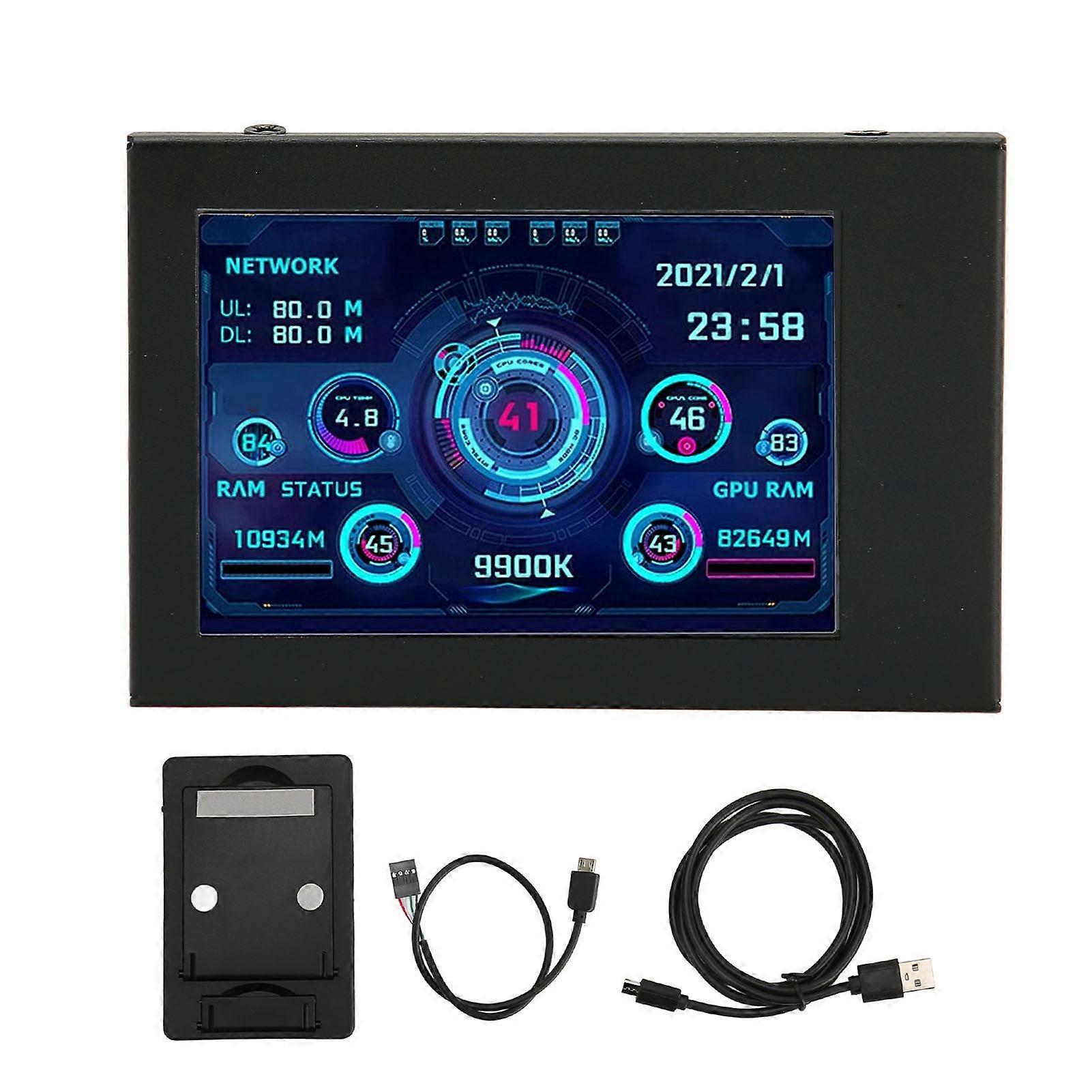 Computer-Temperaturmonitor, 3,5 Zoll, IPS, Themeneditor, dimmbar, drehbar, PC-CPU-Datenmonitor für GPU, RAM, Zeit, Wetter