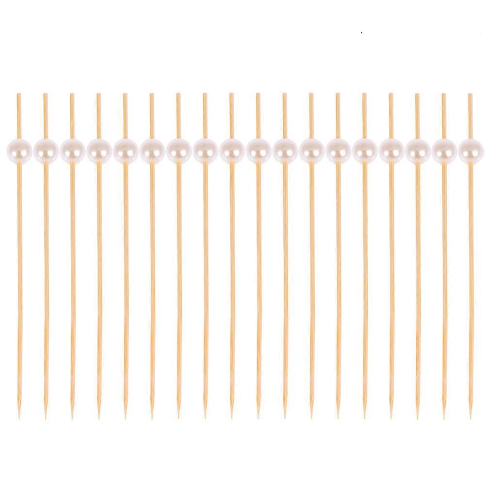 200pcs Pearl Decor Cocktail Sticks Fruit Stick Bamboo Appetizer Toothpicks for Drink Desserts