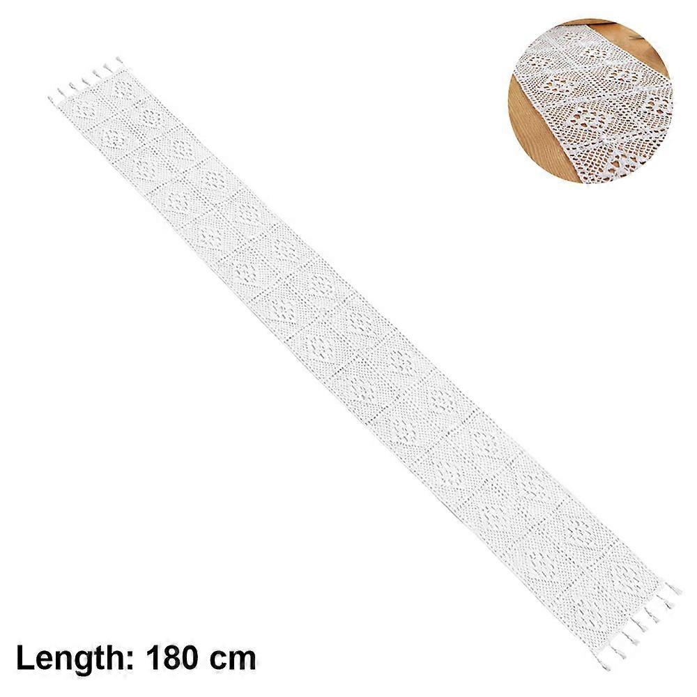 Cotton Lace Table Runner with Tassels White Rustic Macrame Table Runners for Wedding Home Dining Table Decoration 24*180cm