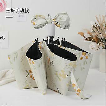 Paraply Anti-Uv Sun Umbrella Parasoll Paraply Folding Paraply Fresh Black Gum Liten gul blomst Solrik og regnfull paraply