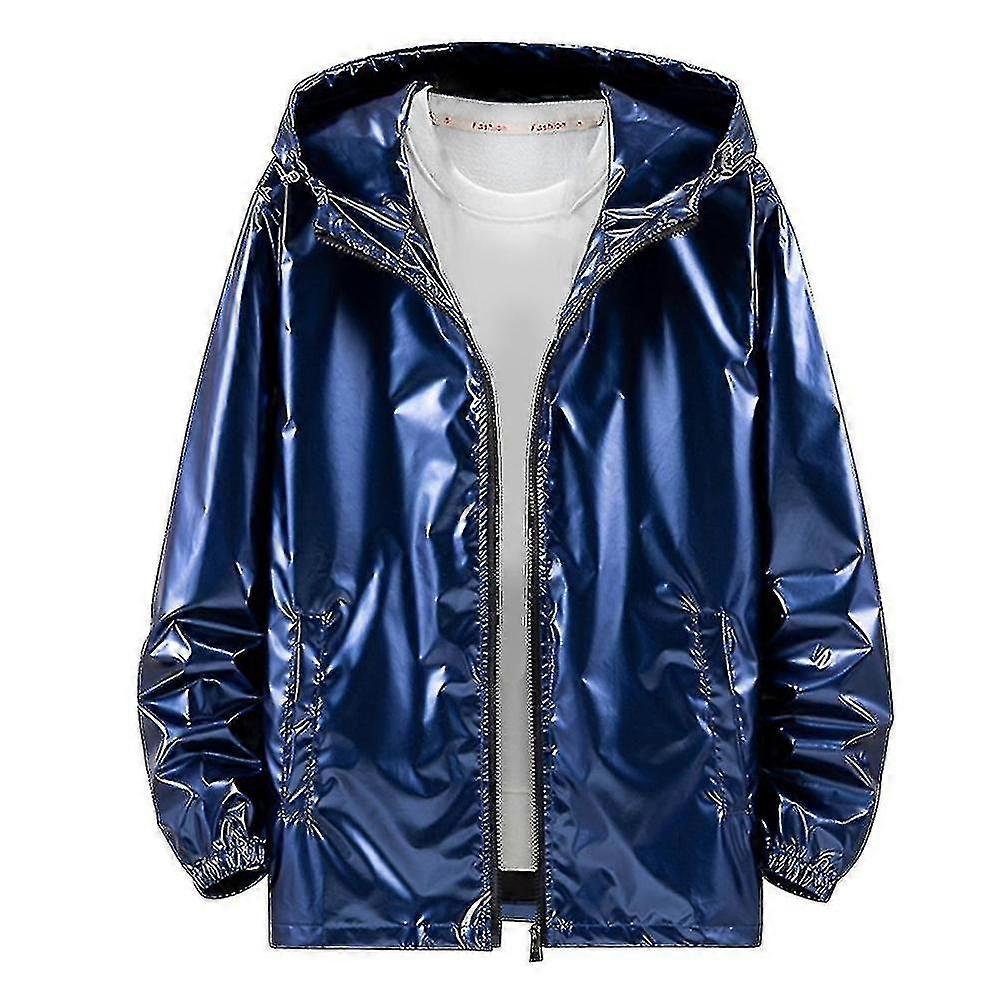 Mens Shiny Waterproof Hooded Jacket