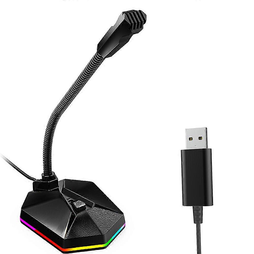 TSP201 Desktop Microphone USB Noise Reduction Computer Mic RGB Light for Gaming Live Streaming