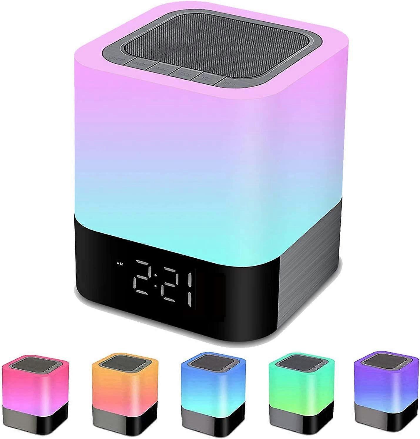 Night Light Bluetooth Speaker, Alarm Clock Wireless Bluetooth Speaker MP3 Player, Touch-Control Dimmable Multi-Color Changing Bedside Lamp, USB Flash 