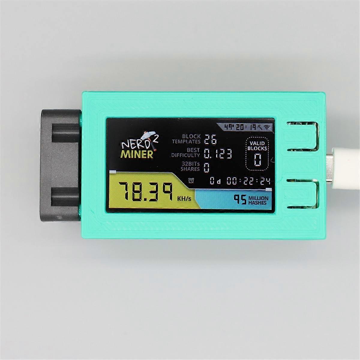 Nerdminer V2 Pro 78KH/S μίνι ανθρακωρύχος με την περίπτωση με τη σόλο μηχανή εξόρυξης δύναμης 5W BTC ανεμιστήρων πράσινη