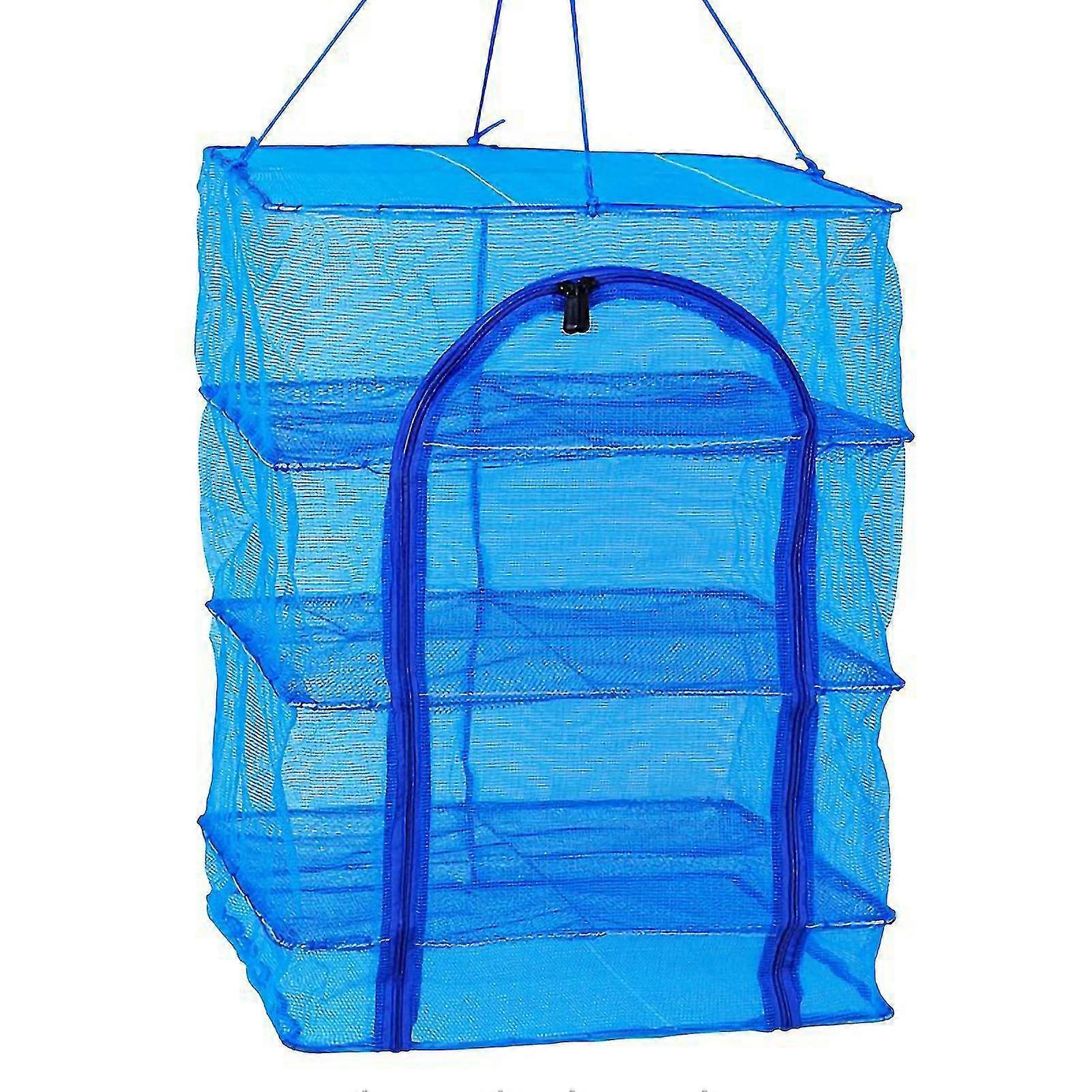Fish Drying Net - 35x35x66cm - 3-Layer Folding Design with Clips for Easy Use - Ideal for Drying Fish, Vegetables, Fruit, Herbs and More!