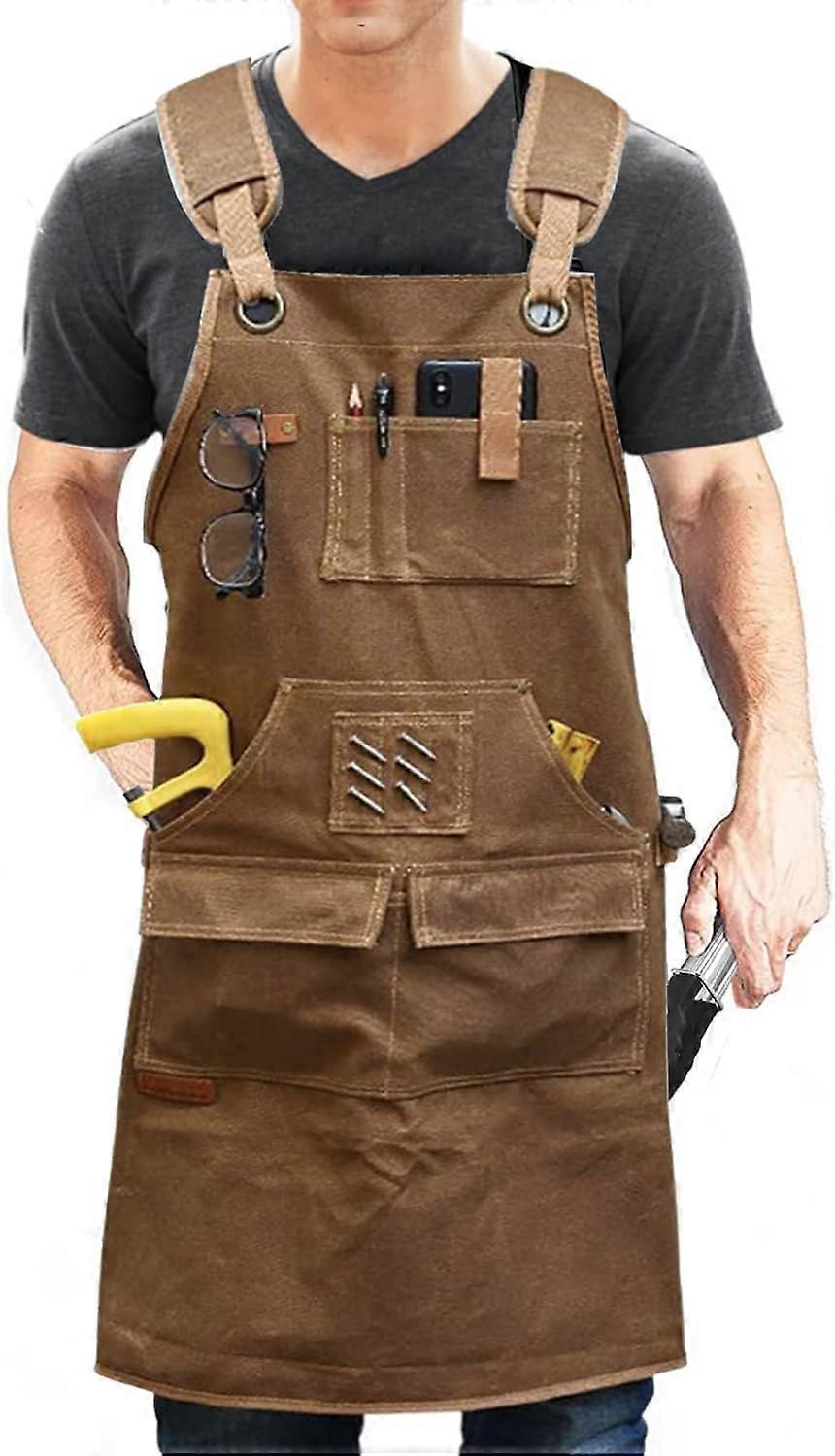 Men's work apron, men's carpenter apron, welder's apron, cross-over workshop apron with pockets, wear-resistant waterproof tool apron for garden, craf