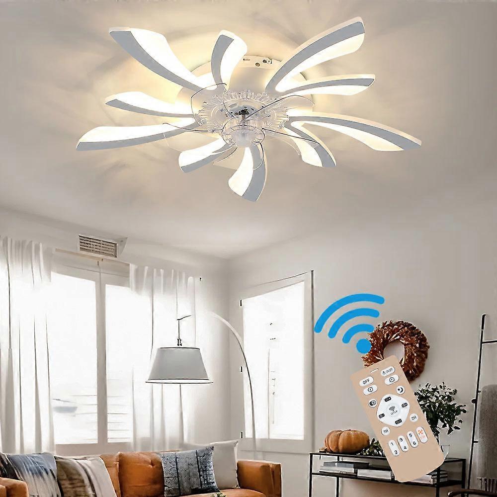 White Creative Ceiling Fan with LED Stepless Dimming Light